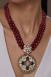 Shop_Joules by Radhika_Maroon Bead Floral Carved Long Pendant Necklace _at_Aza_Fashions