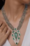 Shop_Joules by Radhika_Green Polki Pearl Embellished Pendant Necklace _at_Aza_Fashions