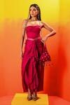 Buy_PRAHNAAYA_Pink Vegan Satin Embroidery Beads Sweetheart Gota Draped Skirt With Corset _at_Aza_Fashions