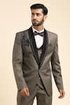 Aryavir Malhotra_Grey Suiting Hand Embroidery Cutdana Tuxedo And Trouser Set _at_Aza_Fashions