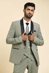 Aryavir Malhotra_Green Suiting Hand Embroidery Cutdana Collar Tuxedo And Trouser Set _at_Aza_Fashions