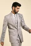 Aryavir Malhotra_Grey Suiting Hand Embroidery Cutdana Flower Vine Blazer Trouser Set _at_Aza_Fashions