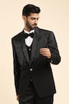 Aryavir Malhotra_Black Japanese Tr Placement Embroidery Linear Tuxedo Trouser Set _at_Aza_Fashions