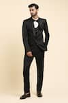 Buy_Aryavir Malhotra_Black Suiting Placement Embroidery Abstract Wave Tonal Tuxedo And Trouser Set _at_Aza_Fashions