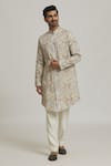 Buy_Nero by Shaifali and Satya_Ivory Cotton Printed Floral Kurta And Aligadi Pant Set_Online_at_Aza_Fashions