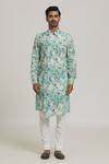 Nero by Shaifali and Satya_Green Floral Print Cotton Kurta And Aligadi Pant Set_Online_at_Aza_Fashions