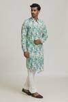 Shop_Nero by Shaifali and Satya_Green Floral Print Cotton Kurta And Aligadi Pant Set_Online_at_Aza_Fashions