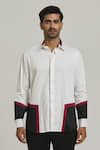 Nero by Shaifali and Satya_White Cotton Plain Color Block Patch Work Shirt_at_Aza_Fashions