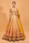 Buy_Cedar & Pine_Yellow Dupion Embroidered Thread Sweetheart Lehenga Set _at_Aza_Fashions