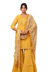 Buy_Gulabik Jaipur_Yellow Handloom Chanderi Embellishment Floral Notched Kurta And Gharara Set 