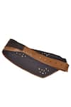 Shop_Immri_Brown Embellished Leather Layered Scarf Belt _at_Aza_Fashions