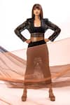 Immri_Brown Embellished Leather Layered Scarf Belt _Online_at_Aza_Fashions