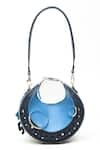 Immri_Blue Embellished Loop Crecent Handbag _at_Aza_Fashions