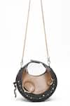 Buy_Immri_Brown Embellished Loop Stud Crecent Handbag 