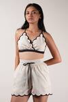 Buy_MATI_1_Off White Cotton Halter Neck Scalloped Bralette And Shorts Set _at_Aza_Fashions