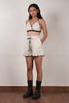 Buy_MATI_1_Off White Cotton Halter Neck Scalloped Bralette And Shorts Set _Online_at_Aza_Fashions