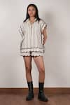 Buy_MATI_Off White Cotton Scallops Shirt Collar Striped And Shorts Set _at_Aza_Fashions