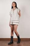 Buy_MATI_Off White Cotton Scallops Shirt Collar Striped And Shorts Set _Online_at_Aza_Fashions