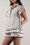 Shop_MATI_Off White Cotton Scallops Shirt Collar Striped And Shorts Set _Online_at_Aza_Fashions