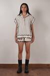 MATI_Off White Cotton Scallops Shirt Collar Striped _Online_at_Aza_Fashions