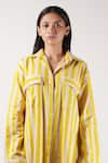 Mati_Beige Cotton Collared Stripe Pattern Tunic With Pant _at_Aza_Fashions