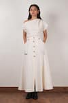 MATI_Off White Cotton Plain One Shoulder Top With Skirt _Online_at_Aza_Fashions