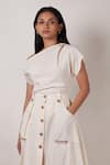 MATI_Off White Cotton Plain One Shoulder Top With Skirt _at_Aza_Fashions