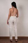 Shop_MATI_Off White Cotton Halter Neck Plain Bralette And Straight Pant Set _at_Aza_Fashions