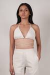 Buy_MATI_Off White Cotton Halter Neck Plain Bralette And Straight Pant Set _Online_at_Aza_Fashions