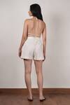 Shop_MATI_Off White Cotton Halter Neck Plain Waist Tie Bralette And Shorts Set _at_Aza_Fashions