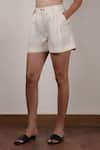 MATI_Off White Cotton Halter Neck Plain Waist Tie Bralette And Shorts Set _Online_at_Aza_Fashions
