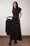Shop_Mati_Black Cotton Button-down Solid Skirt _at_Aza_Fashions