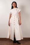 MATI_Off White Cotton Solid Button-down Skirt _Online_at_Aza_Fashions