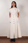 Buy_MATI_Off White Cotton Solid Button-down Skirt 