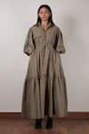 Buy_MATI_Green Cotton Solid Shirt Collar Tiered Dress _at_Aza_Fashions