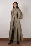 MATI_Green Cotton Solid Shirt Collar Tiered Dress _Online_at_Aza_Fashions