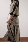 Buy_MATI_Green Cotton Solid Shirt Collar Tiered Dress _Online_at_Aza_Fashions