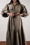 Shop_MATI_Green Cotton Solid Shirt Collar Tiered Dress _Online_at_Aza_Fashions