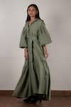 Shop_MATI_Green Cotton Solid Collared Pocket Detailed Midi Dress _Online_at_Aza_Fashions