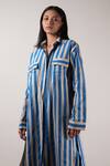 MATI_Beige Cotton Block Print Stripe Collared Tunic With Pant _Online_at_Aza_Fashions