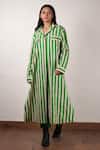 Buy_Mati_Beige Cotton Collared Stripe Block Printed Tunic And Pant Set _at_Aza_Fashions