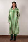 Mati_Beige Cotton Collared Stripe Block Printed Tunic And Pant Set _Online_at_Aza_Fashions