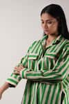 Buy_Mati_Beige Cotton Collared Stripe Block Printed Tunic And Pant Set 