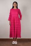 Buy_MATI_Pink Cotton Round Pleat Detailed Midi Dress _at_Aza_Fashions