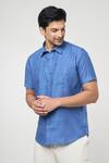 Aryavir Malhotra_Blue Linen Solid Shirt _Online_at_Aza_Fashions