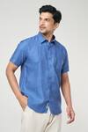 Buy_Aryavir Malhotra_Blue Linen Solid Shirt _Online_at_Aza_Fashions