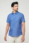 Shop_Aryavir Malhotra_Blue Linen Solid Shirt _Online_at_Aza_Fashions