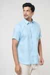 Aryavir Malhotra_Blue Linen Plain Shirt _Online_at_Aza_Fashions