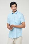 Buy_Aryavir Malhotra_Blue Linen Plain Shirt _Online_at_Aza_Fashions