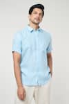 Shop_Aryavir Malhotra_Blue Linen Plain Shirt _Online_at_Aza_Fashions